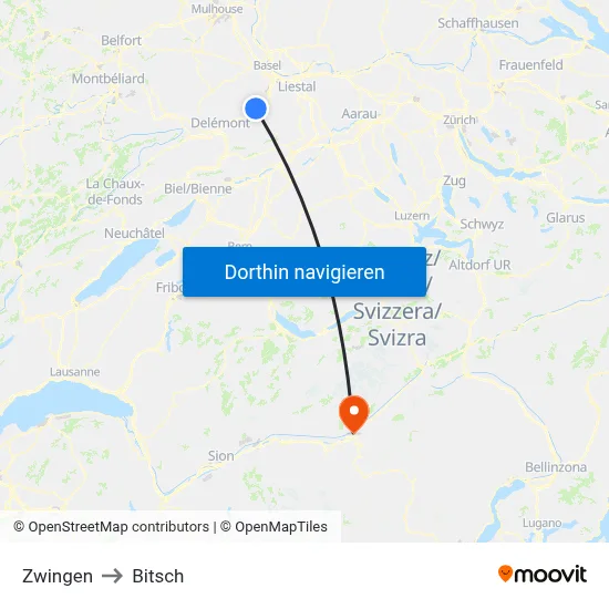 Zwingen to Bitsch map