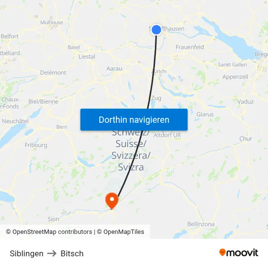 Siblingen to Bitsch map