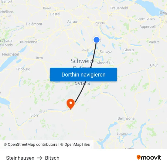 Steinhausen to Bitsch map