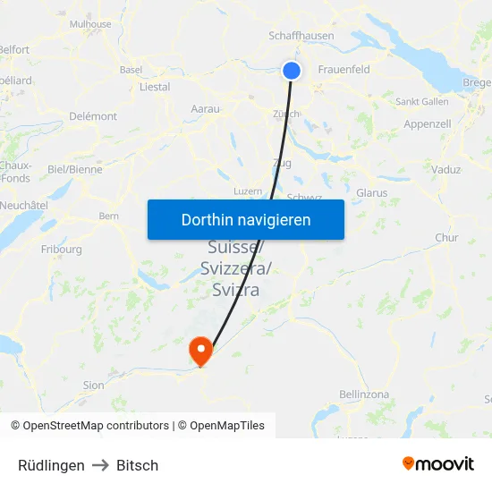 Rüdlingen to Bitsch map