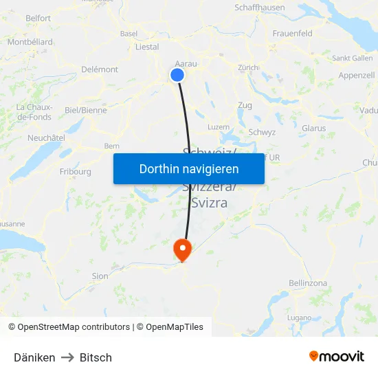 Däniken to Bitsch map