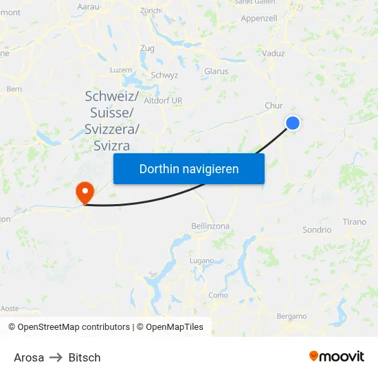 Arosa to Bitsch map