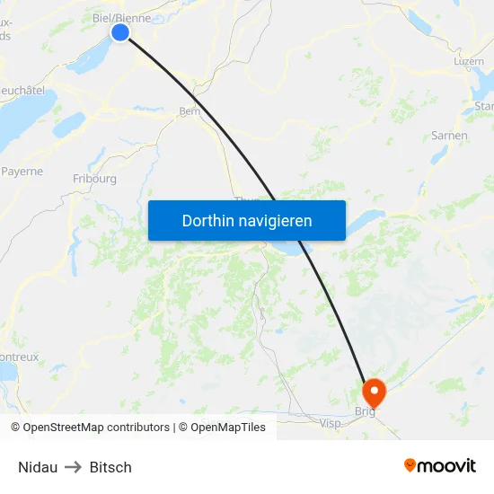 Nidau to Bitsch map