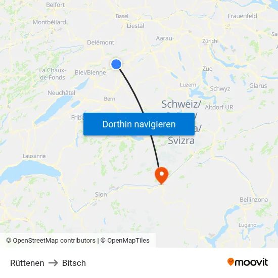 Rüttenen to Bitsch map