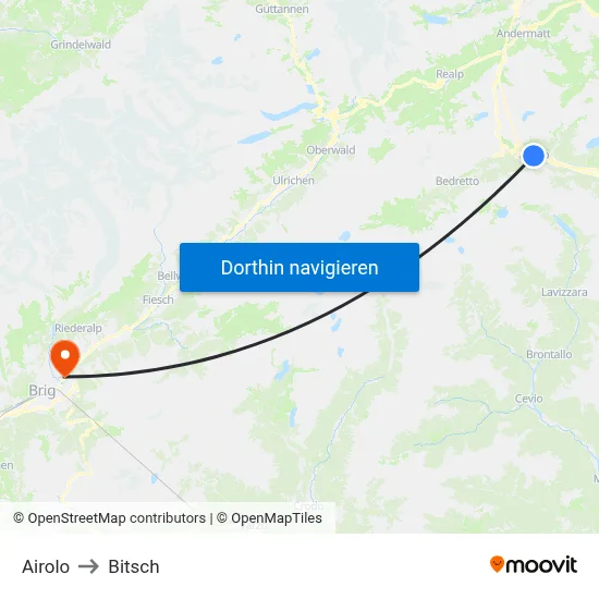 Airolo to Bitsch map