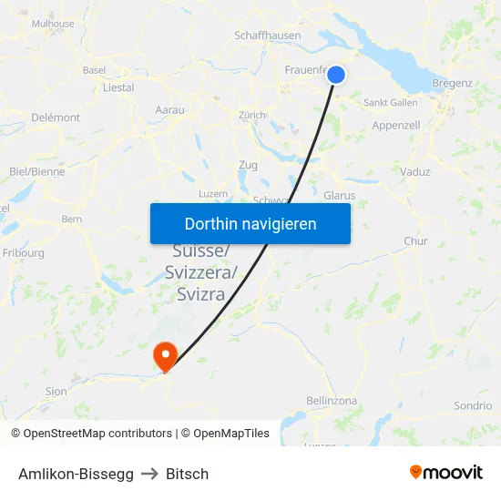 Amlikon-Bissegg to Bitsch map