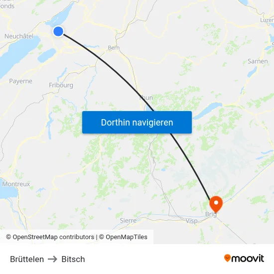 Brüttelen to Bitsch map
