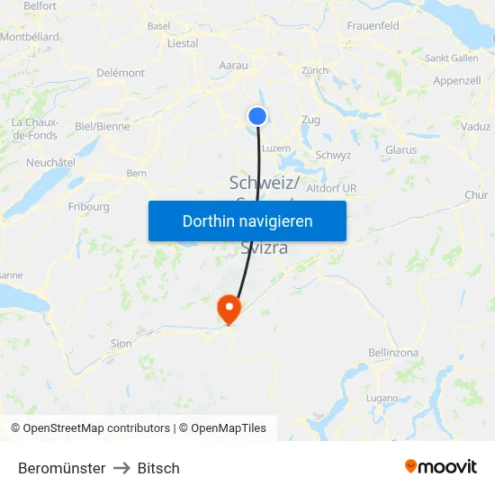 Beromünster to Bitsch map