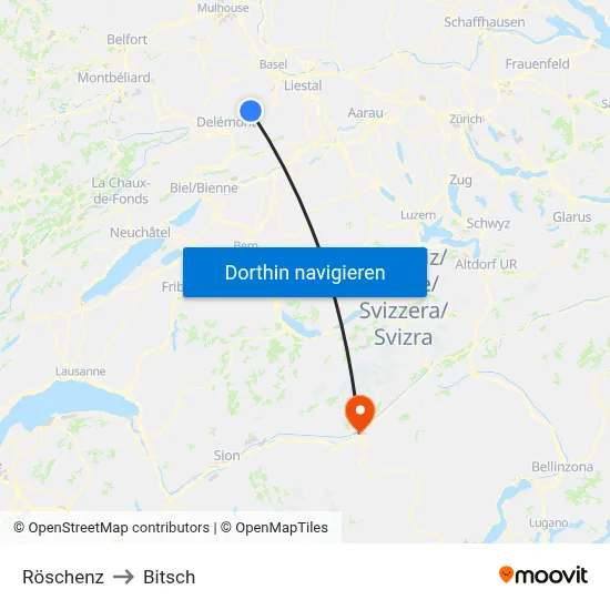 Röschenz to Bitsch map