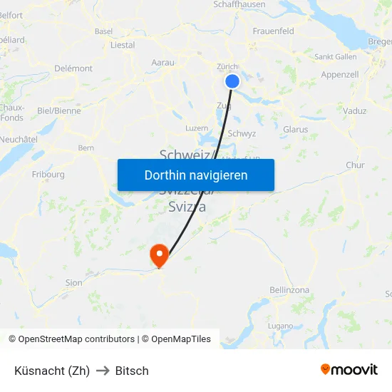 Küsnacht (Zh) to Bitsch map