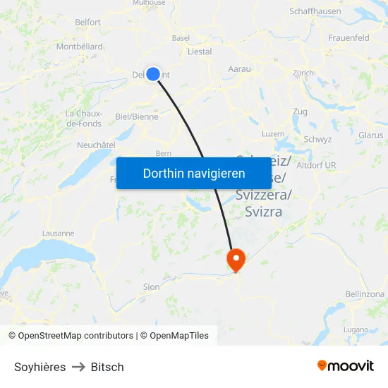 Soyhières to Bitsch map