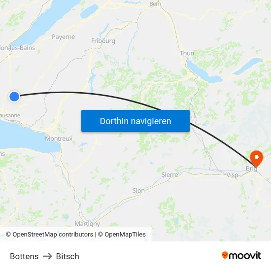 Bottens to Bitsch map