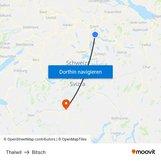 Thalwil to Bitsch map