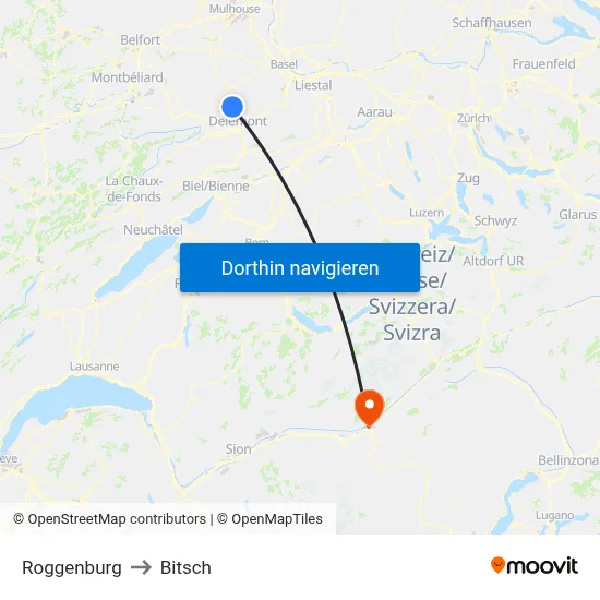 Roggenburg to Bitsch map