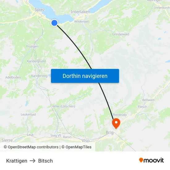 Krattigen to Bitsch map