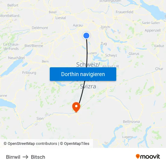 Birrwil to Bitsch map