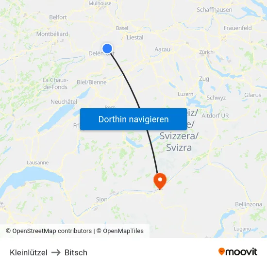 Kleinlützel to Bitsch map