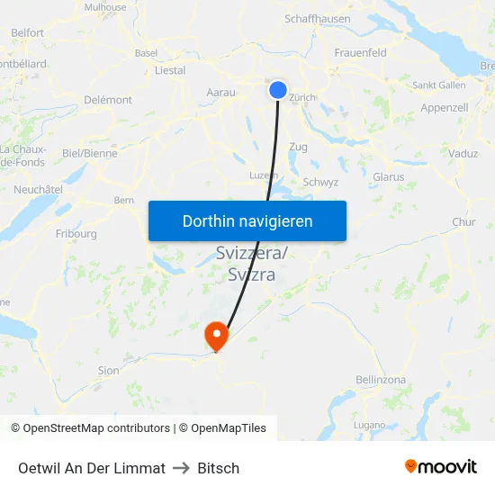 Oetwil An Der Limmat to Bitsch map