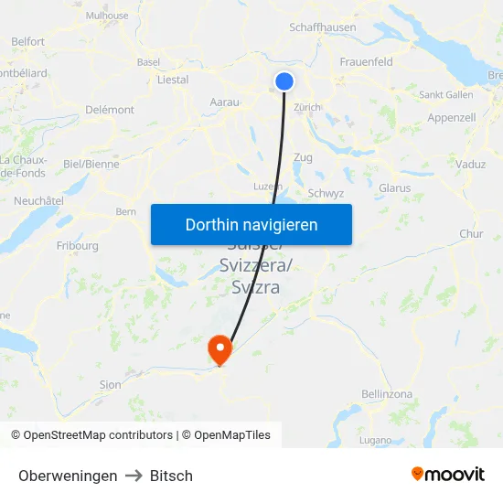 Oberweningen to Bitsch map