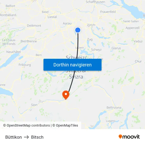 Büttikon to Bitsch map