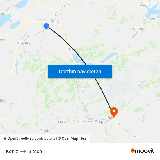 Köniz to Bitsch map