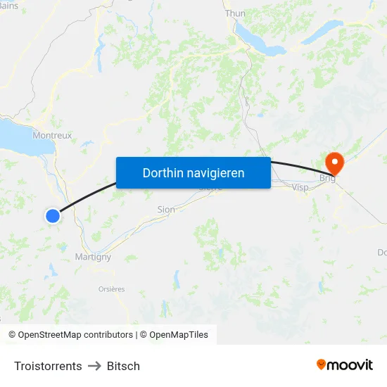 Troistorrents to Bitsch map