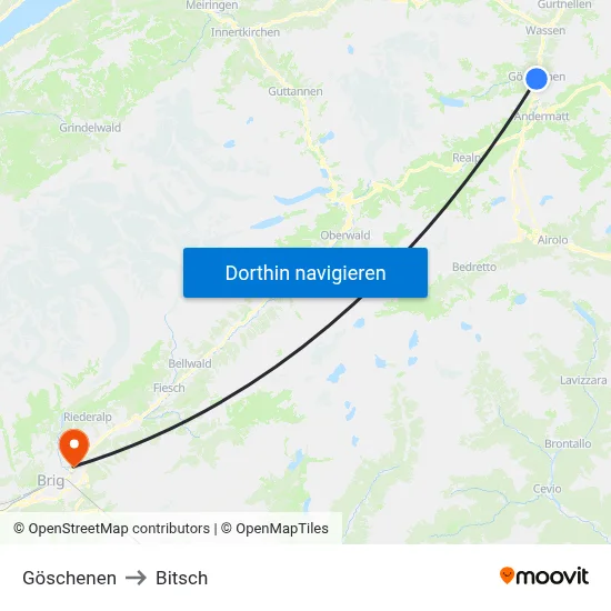Göschenen to Bitsch map