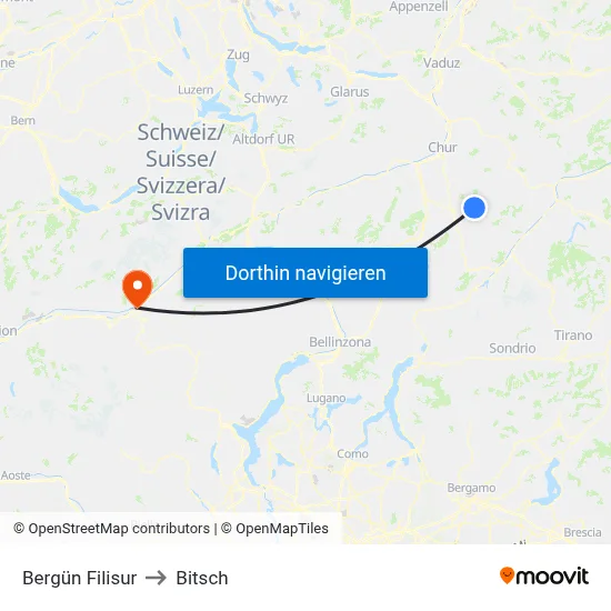 Bergün Filisur to Bitsch map