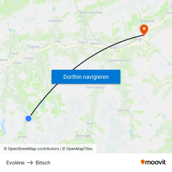 Evolène to Bitsch map