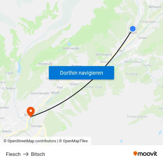 Fiesch to Bitsch map