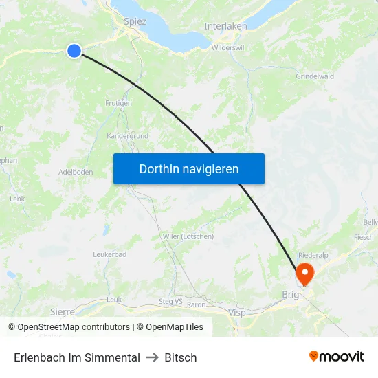 Erlenbach Im Simmental to Bitsch map