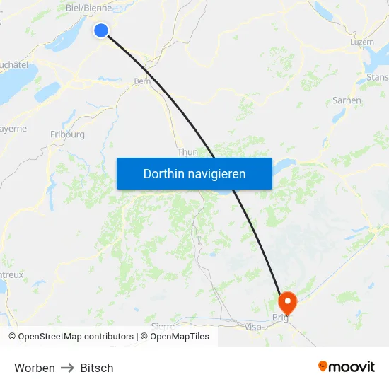 Worben to Bitsch map