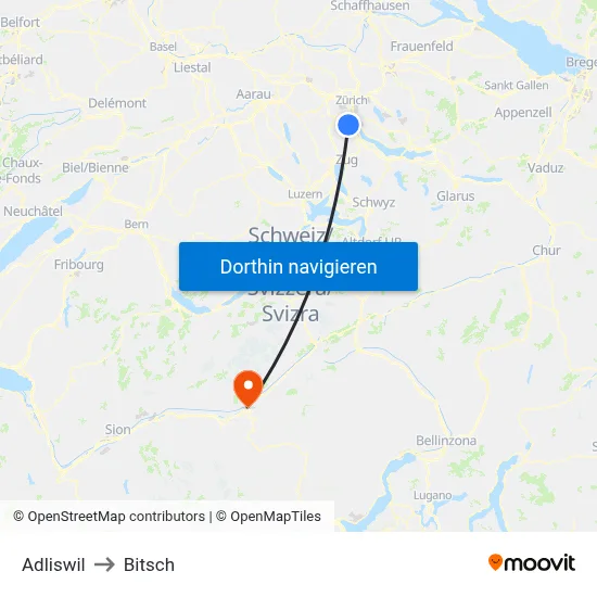 Adliswil to Bitsch map