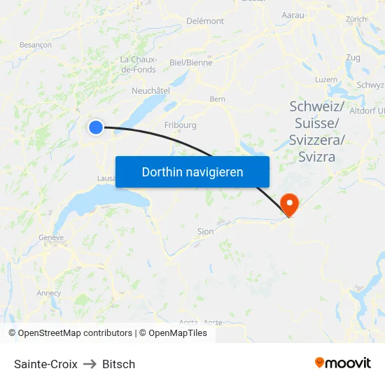 Sainte-Croix to Bitsch map