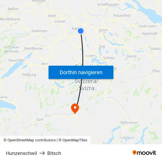 Hunzenschwil to Bitsch map