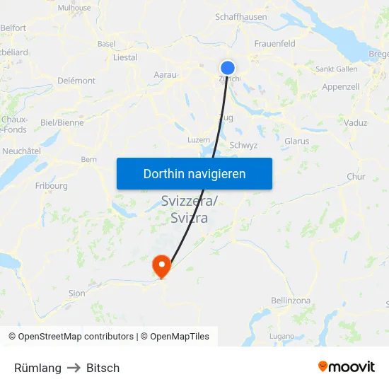 Rümlang to Bitsch map