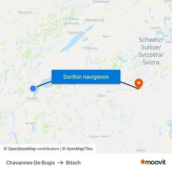 Chavannes-De-Bogis to Bitsch map