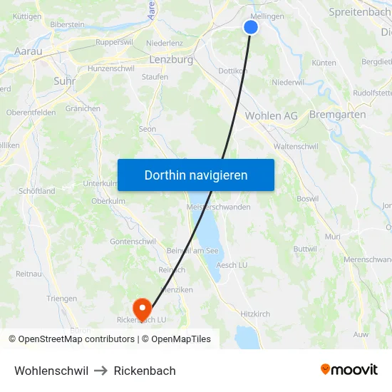 Wohlenschwil to Rickenbach map