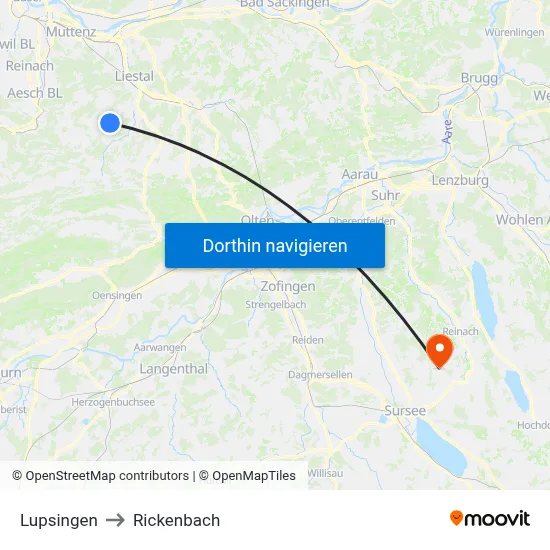 Lupsingen to Rickenbach map