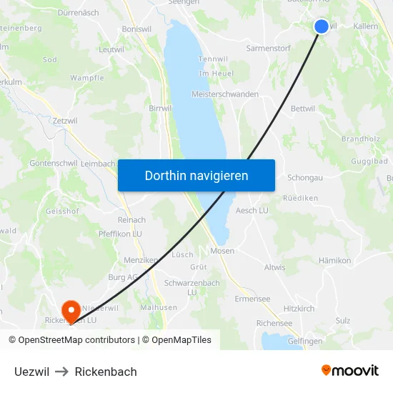 Uezwil to Rickenbach map