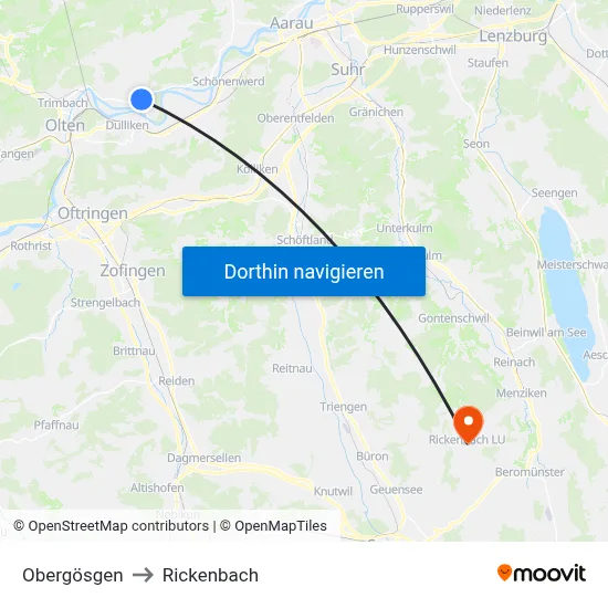 Obergösgen to Rickenbach map