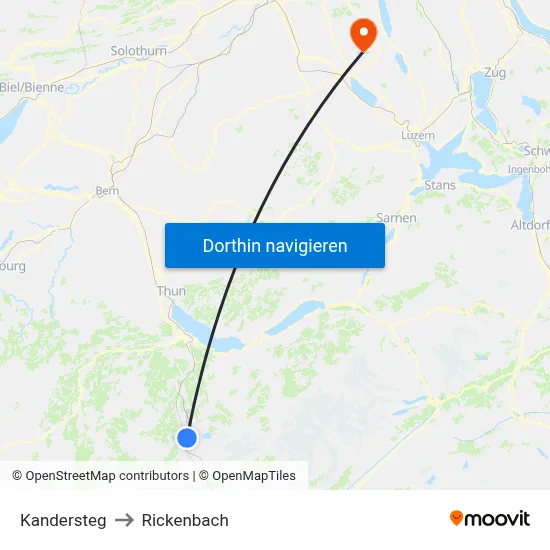 Kandersteg to Rickenbach map