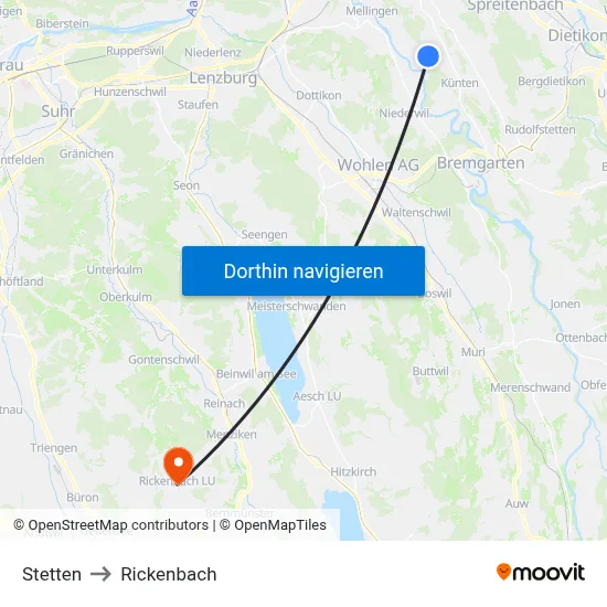 Stetten to Rickenbach map