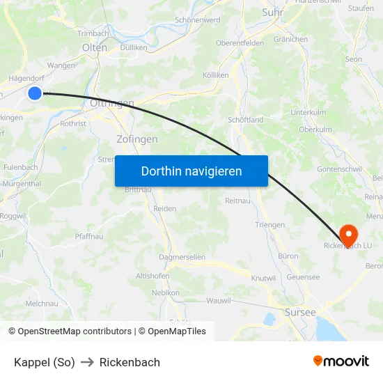 Kappel (So) to Rickenbach map