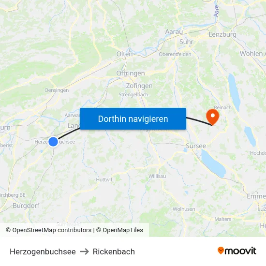 Herzogenbuchsee to Rickenbach map