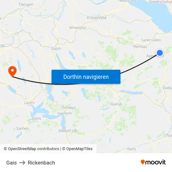 Gais to Rickenbach map