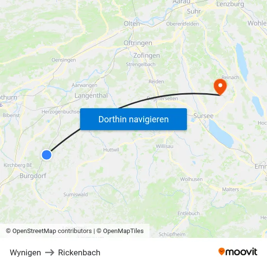 Wynigen to Rickenbach map