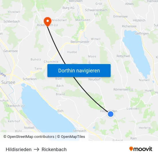 Hildisrieden to Rickenbach map