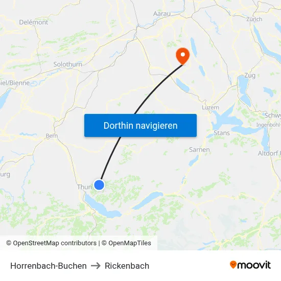 Horrenbach-Buchen to Rickenbach map