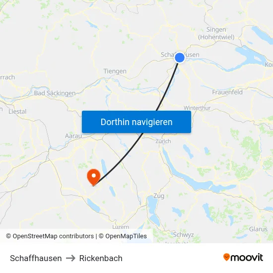 Schaffhausen to Rickenbach map